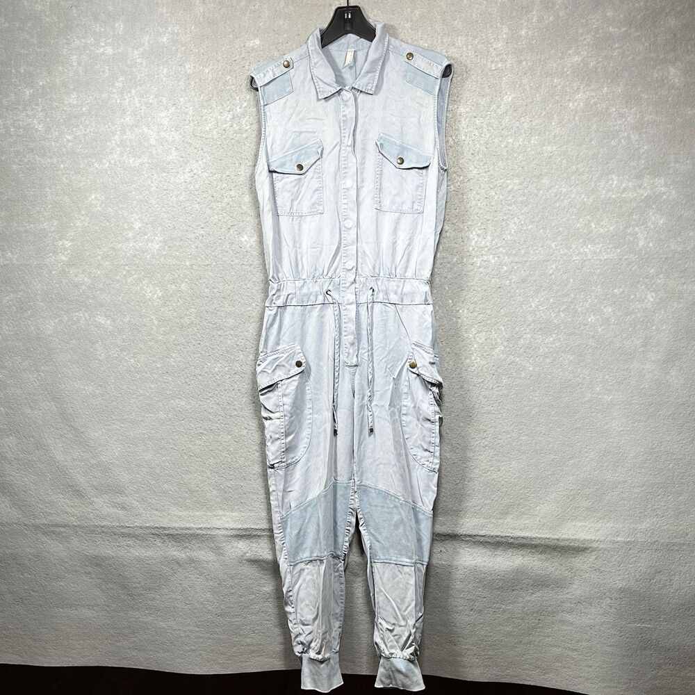 Free People Movement Jumpsuit Womens Size Medium Blue Cargo Jumpsuit Sleeveless